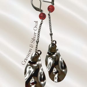 Amore Pendant Earrings | Sunstone and Pearl Stainless Steel | Valentine's Inspired Crimson-SilverOval