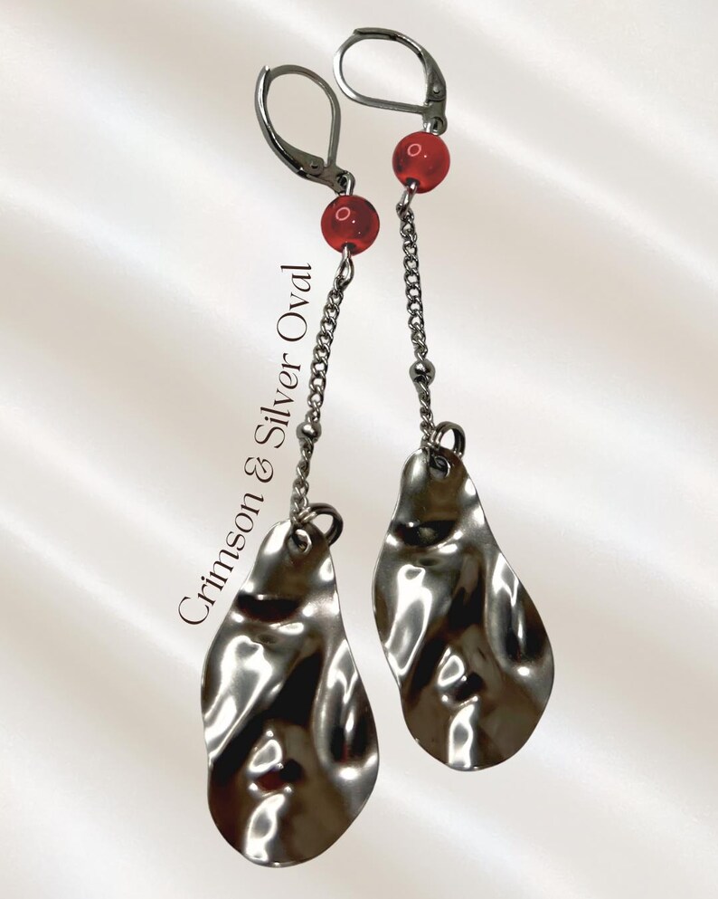 Amore Pendant Earrings | Sunstone and Pearl Stainless Steel | Valentine's Inspired Crimson-SilverOval