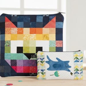 Patchwork Cats Eco Pouch Set • Recycled Plastic Zip Bags • Storage • 2‑Piece Organizer • Gift