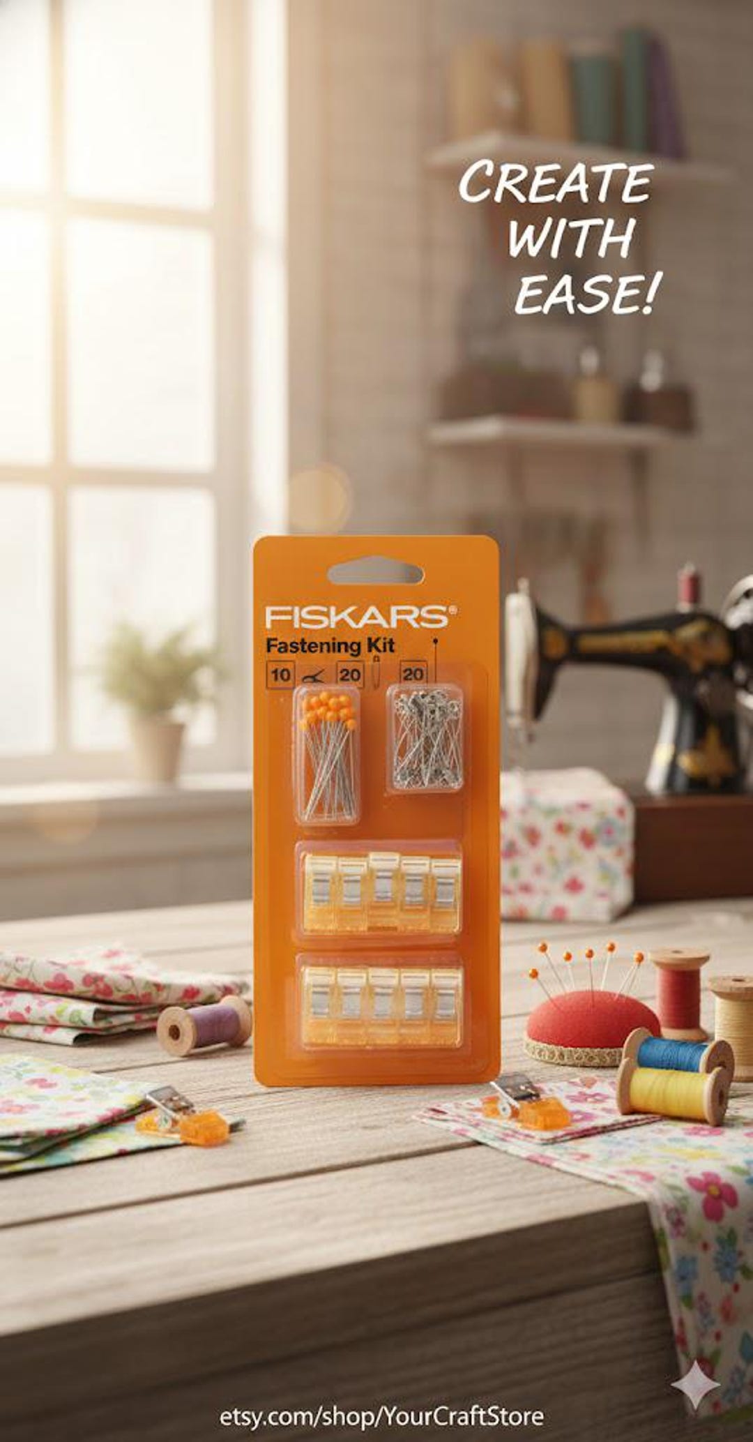Fiskars Sy Kit Fiskars Fastening Kit – 50 Piece Sewing & Quilting Essentials (clips ...