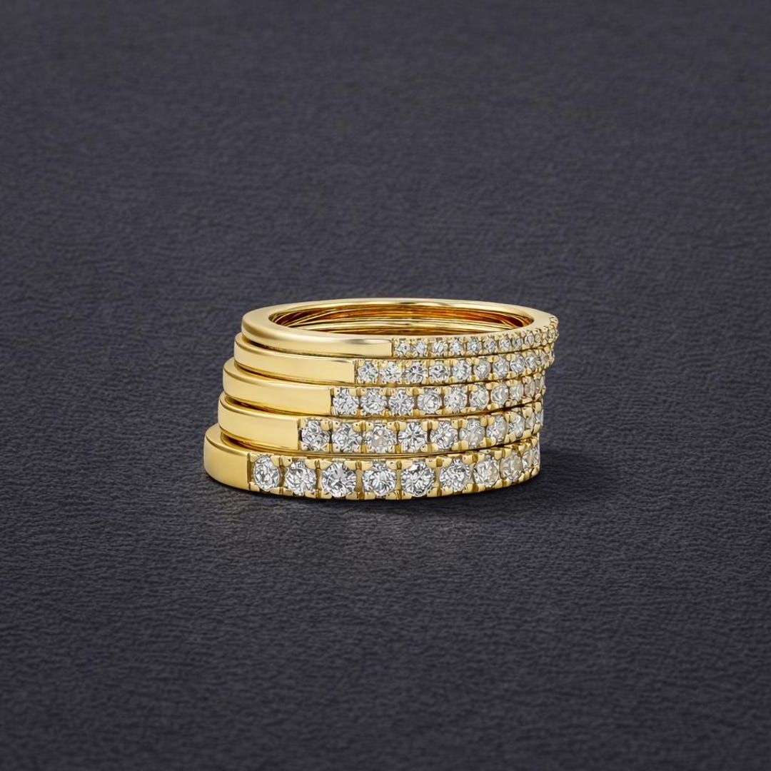14k Gold Diamond Half Eternity Ring Stackable Wedding Band |diamond ...