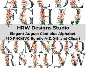 Floral Wedding Alphabet SVG PNG, Elegant Monogram Letters, Bridal Shower Decor, Personalized Name Sign, Wedding Signage SVG, Cricut Letters