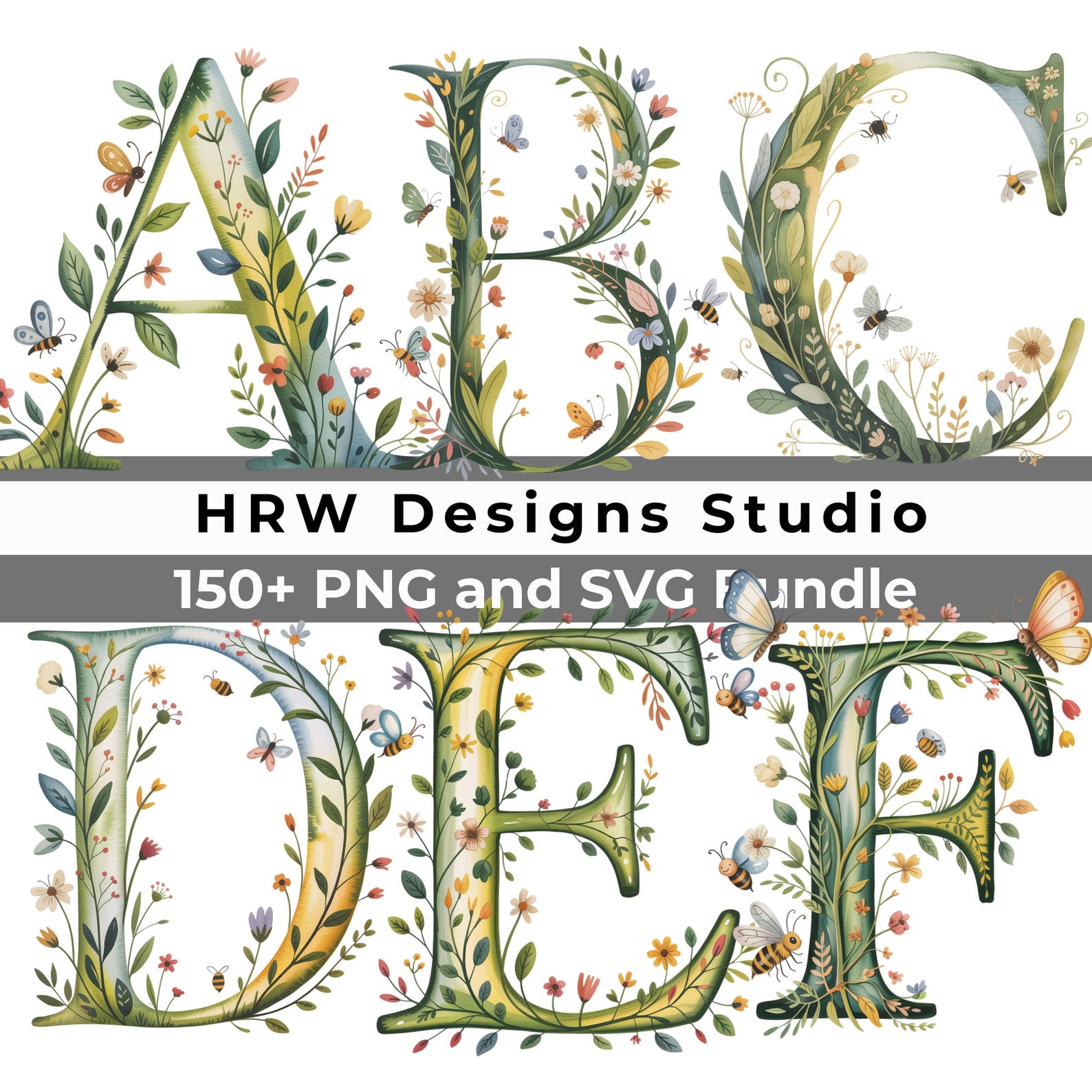 Floral Botanical Alphabet PNG SVG Bundle, Spring Garden Letters A-Z ...