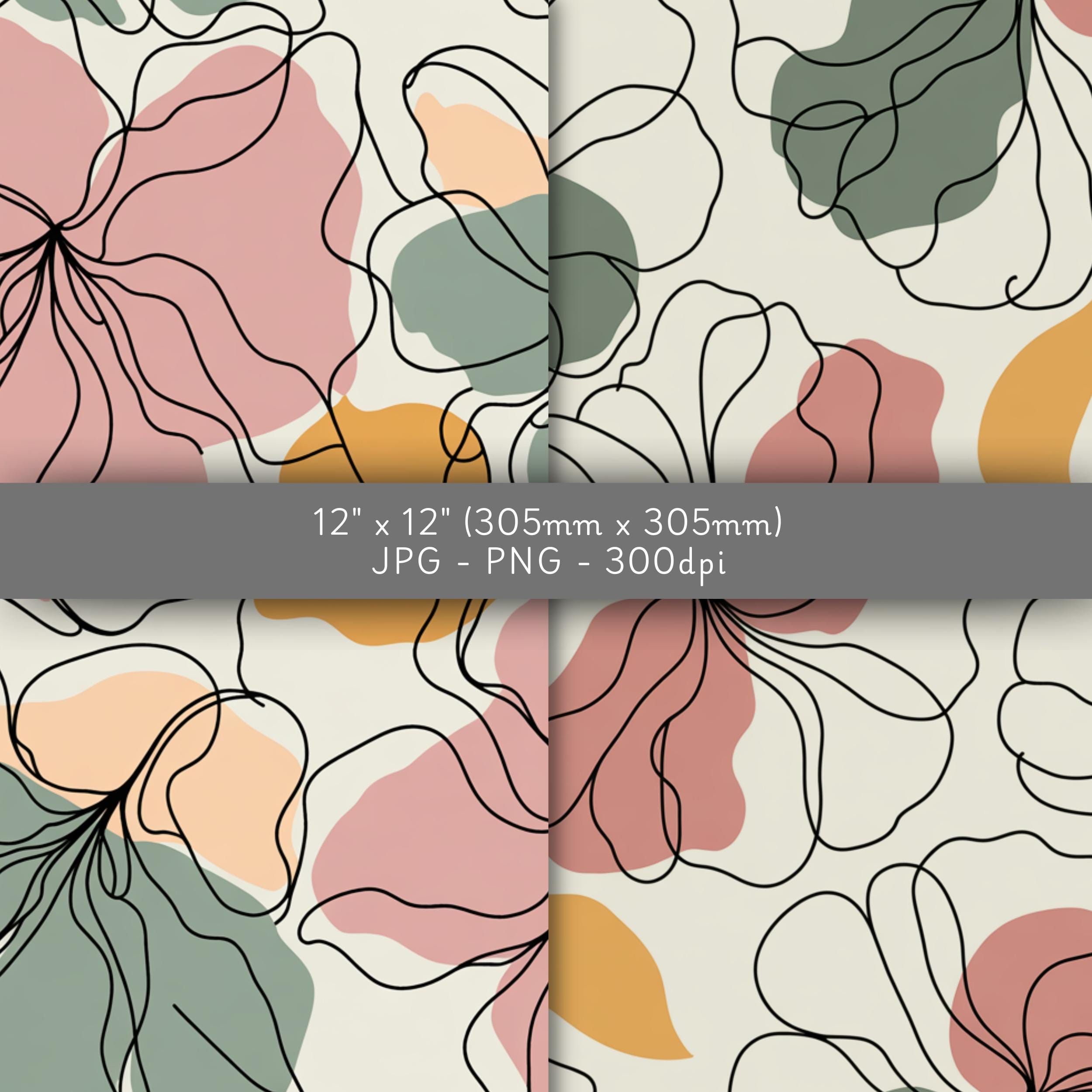 Minimalist Floral Line Art Digital Paper Bundle, Seamless Patterns - Etsy