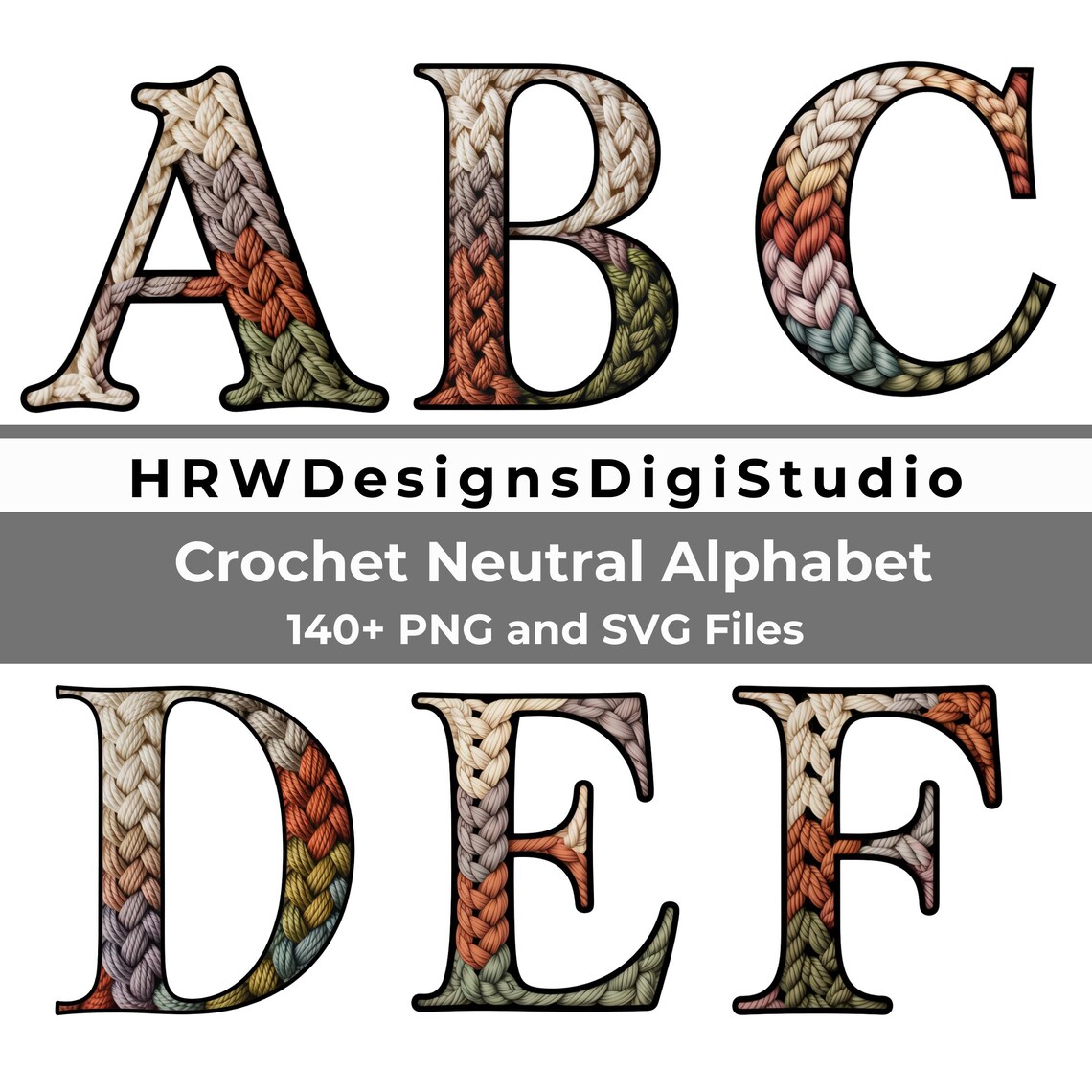 Crochet Neutral Alphabet PNG SVG, Yarn Letter Alphabet, Knitted ...