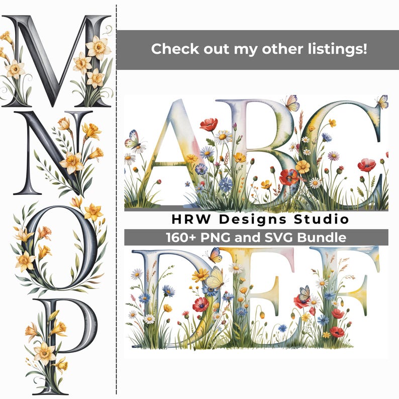 March Birth Flower Alphabet PNG SVG, Daffodil Floral Letters ...