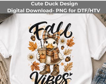 Fall Vibes PNG, Cute Autumn Goose Pumpkin Spice Sublimation Download