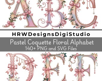 Valentines Coquette Alphabet PNG SVG, Pink Floral Letter Clipart, Chocolate Pink Letters, Commercial Use