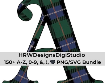 Alfabeto de tartán Lynch Plaid, letras de monograma escocés, PNG inicial celta, clipart de letra a cuadros, descarga digital