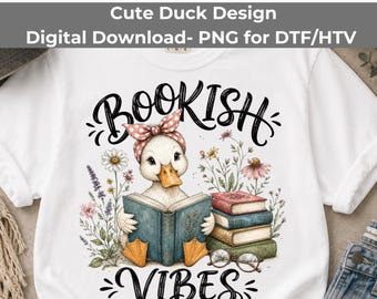 Bookish Vibes PNG, Cute Cottagecore Reading Goose Sublimation Download