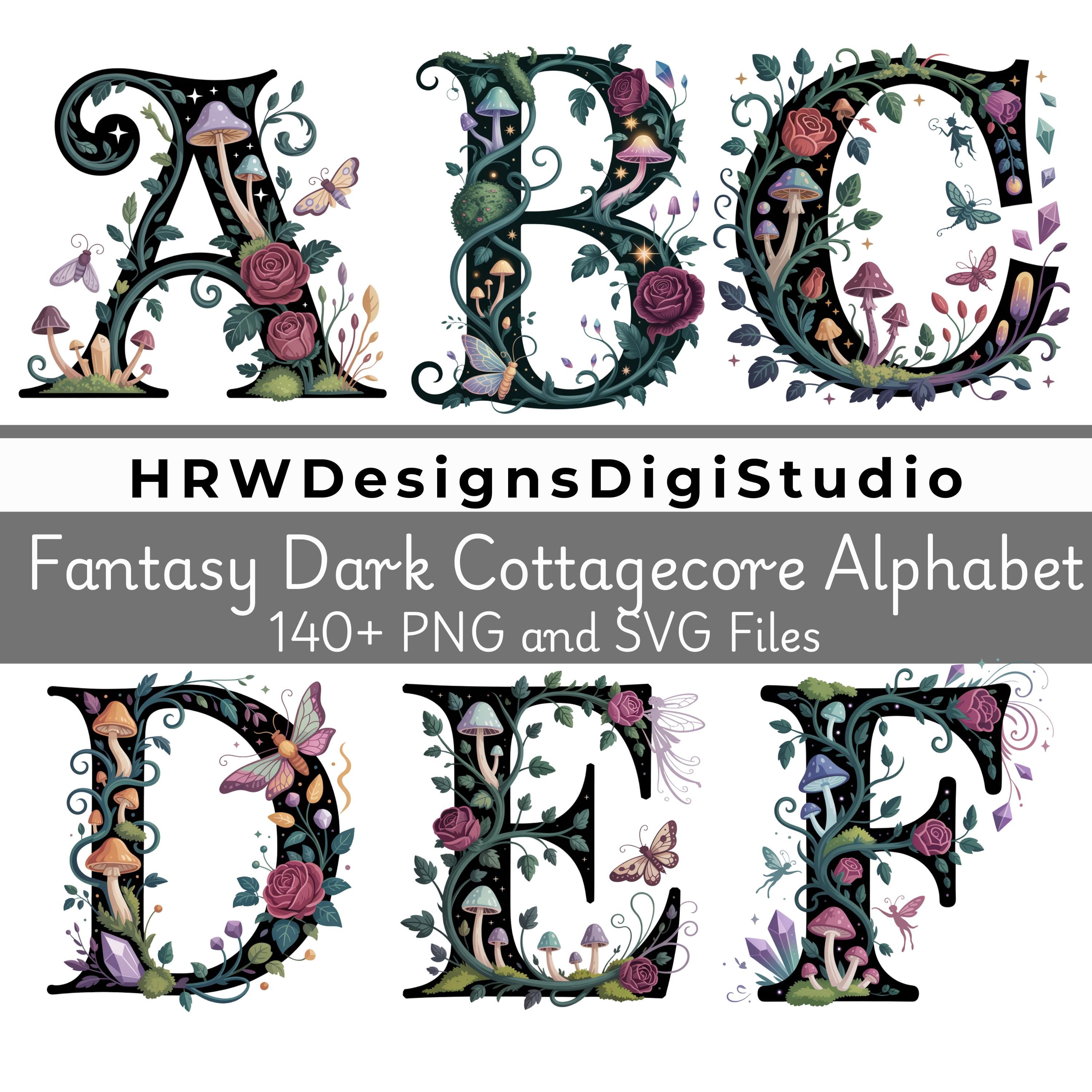 Dark Cottagecore Alphabet SVG PNG, Mushroom Fairy Fantasy Letters ...