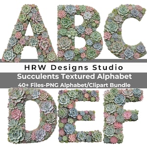 Suckulent alfabet PNG, växtbokstäver siffror Clipart, botaniskt monogram digital nedladdning