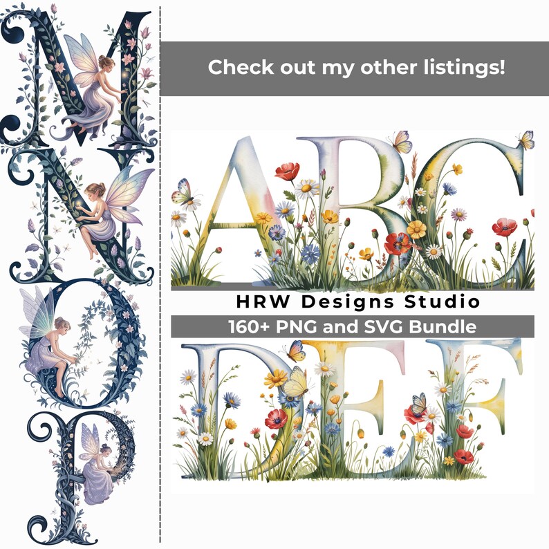 Fairy Alphabet SVG PNG, Fairy Birthday Party Decor, Floral Letters, DIY ...