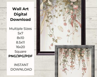 Baby Girl Nursery Wall Art Printable, Floral Bow Decor, Soft Pink Nursery Print, Coquette Baby Room Decor, Feminine Baby Wall Art