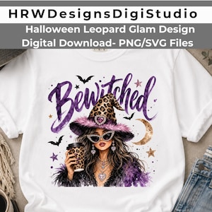 Betoverd png-bestand, glamourheks-sublimatieontwerp, halloween-shirt met luipaardstrik