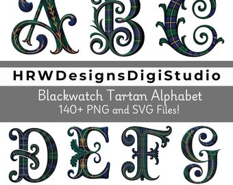 Blackwatch Tartan Alfabetspaket – Skotskt keltiskt monogram PNG SVG för Cricut och bröllop