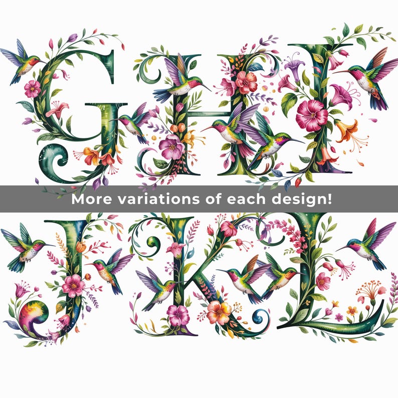 Hummingbird Watercolor Alphabet PNG SVG, Floral Letter Clipart ...