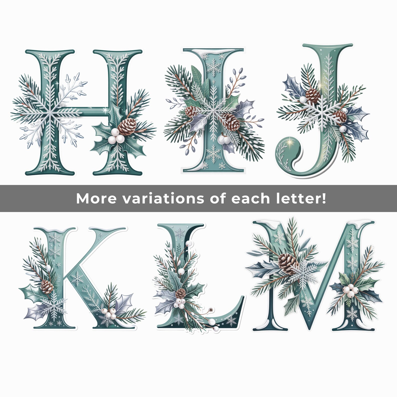 Mint Green Winter Alphabet Clipart, Snowflake Letters & Numbers, PNG ...