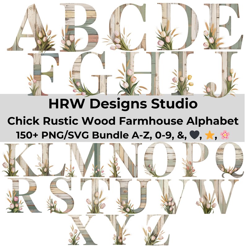 Rustic Farmhouse Alphabet SVG PNG, Distressed Wood Letters A-Z Bundle ...