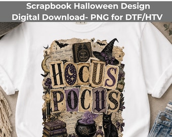 Hocus Pocus PNG, Gothic Witch Word Art Black Cat Cauldron Sublimation Download