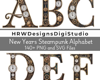 Steampunk Alphabet PNG SVG, Clockwork Letter Clipart, Vintage Gear Alphabet, Industrial Font, Commercial Use