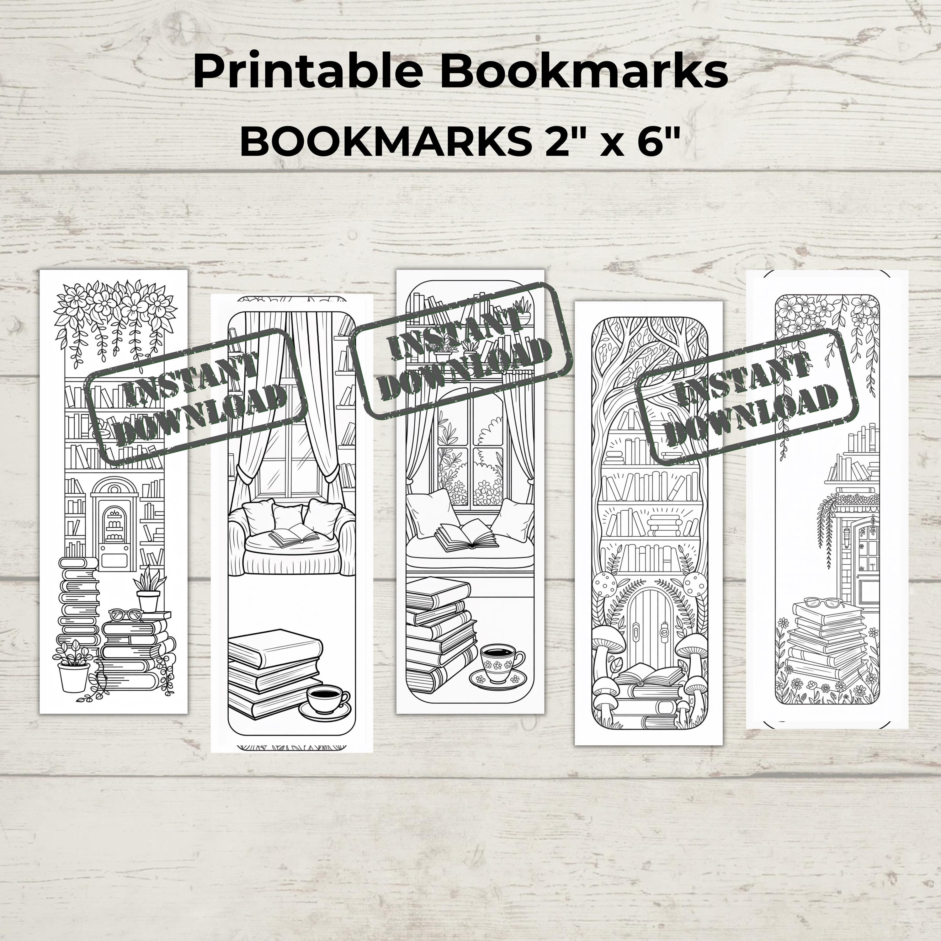 Book Club Coloring Bookmarks Printable, Library Bookmark Set to Color ...