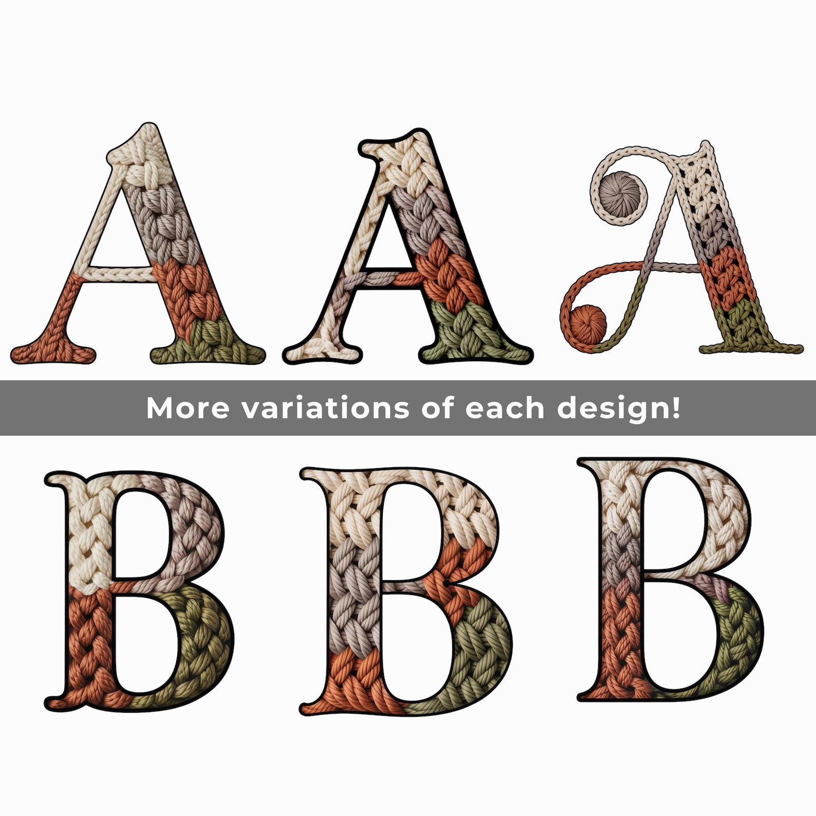 Crochet Neutral Alphabet PNG SVG, Yarn Letter Alphabet, Knitted ...