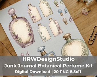 Lavender Apothecary Junk Journal Kit, 20 Page Vintage Botanical Ephemera, Perfume Labels, Cottagecore Printable