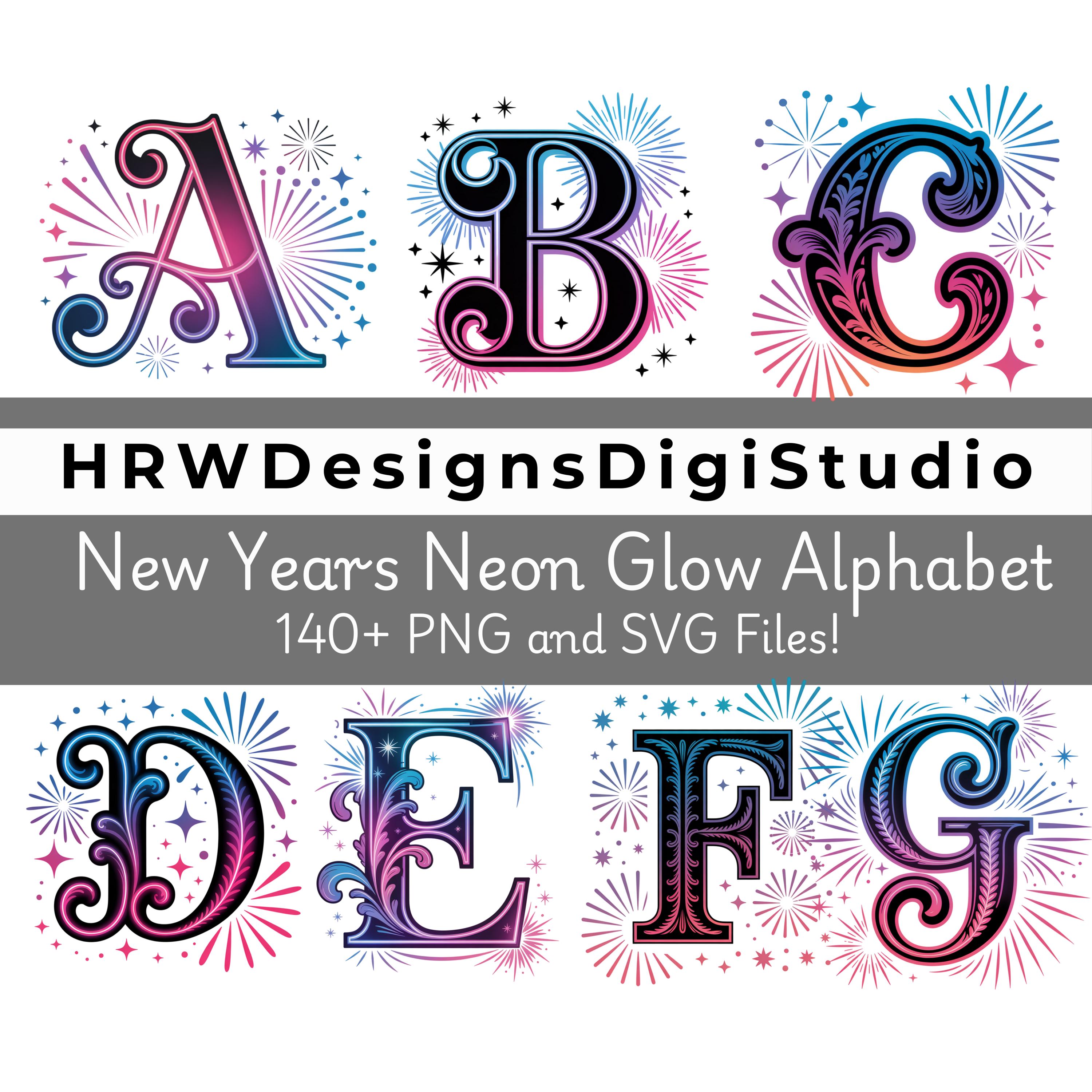 Fireworks Letters New Years Neon Glow Alphabet Clipart, Fireworks Letters & Numbers, 140 ...