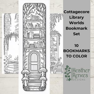 Cottagecore Bookmark Coloring Pages Printable, Library Bookmark Set to Color, Fantasy Book Lover Coloring Bookmarks