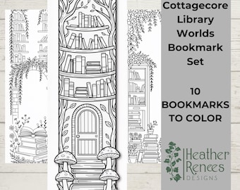 Cottagecore Coloring Bookmarks Printable – Book Club Activity Set for Readers & Library Lovers