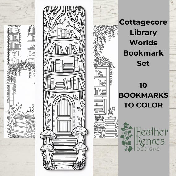 Cottagecore Coloring Bookmarks Printable – Book Club Activity Set for Readers & Library Lovers