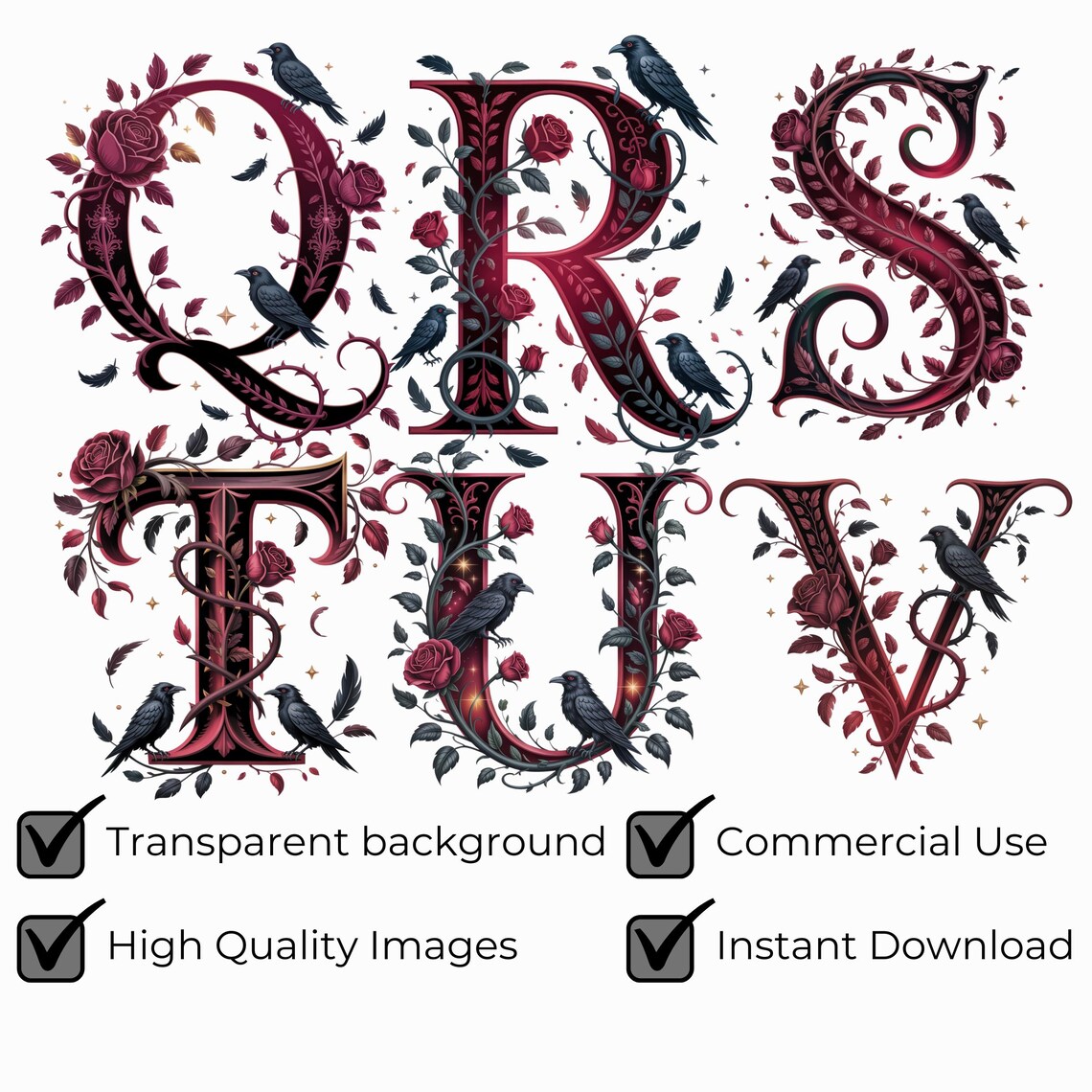 Anti Valentine Gothic Alphabet PNG SVG, Dark Romance Monogram Letters ...