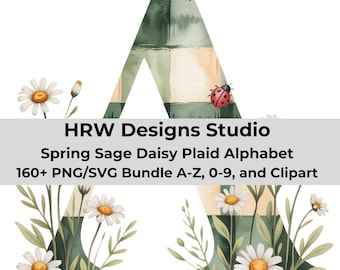 Nursery Alphabet SVG PNG Bundle, Baby Name Letters, Sage Green Floral Alphabet, Daisy Monogram Letters, Baby Shower Gift, A-Z Clipart