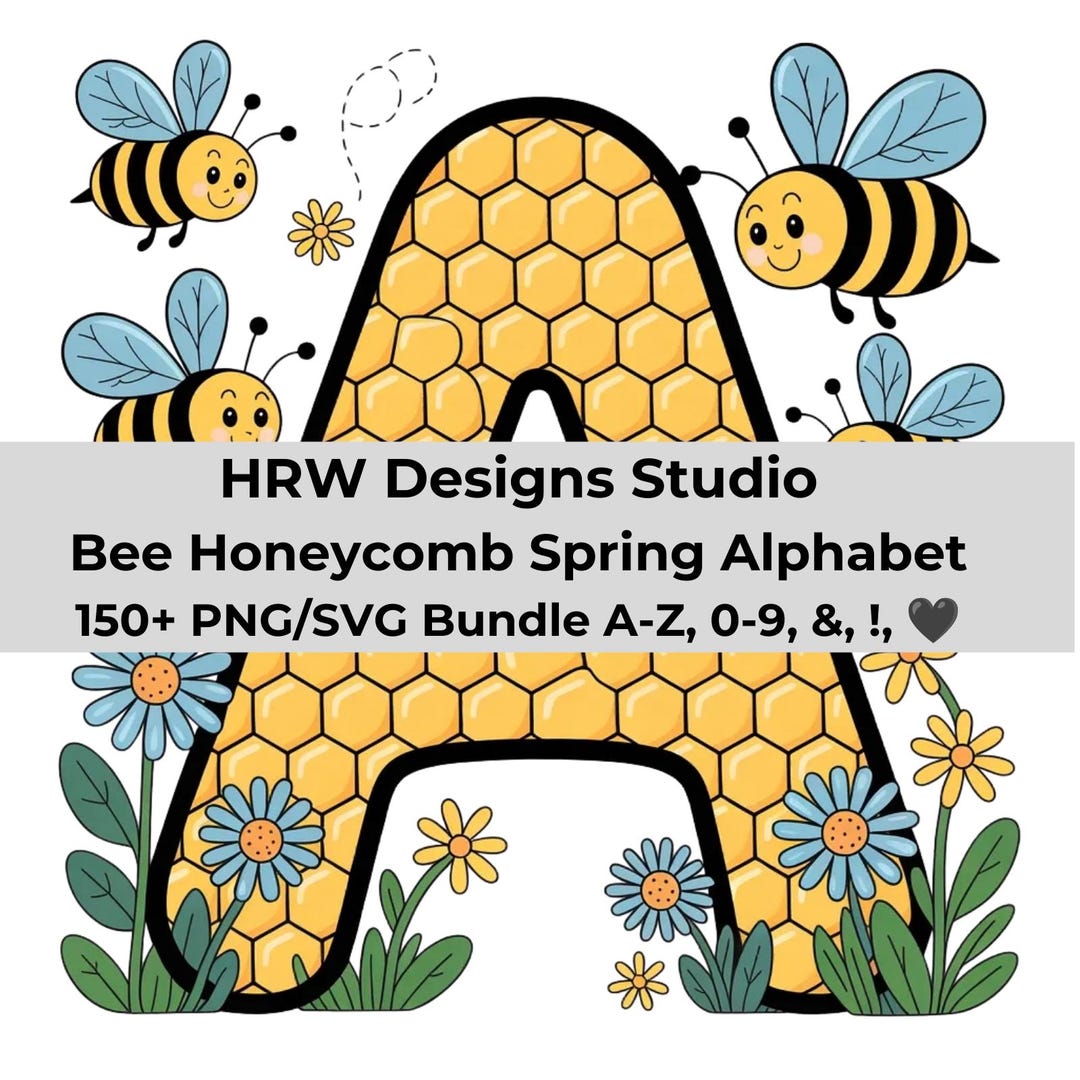 Bee Alphabet PNG SVG Bundle, Honeycomb Letter Clipart, Cute Bumblebee ...