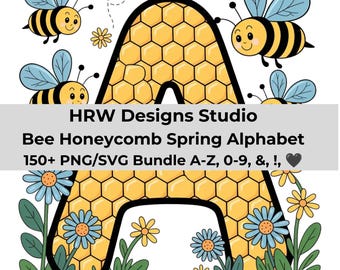 Bee Alphabet PNG SVG Bundle, Honeycomb Letter Clipart, Cute Bumblebee ABC, Spring Nursery Letters, Classroom Decor Graphics