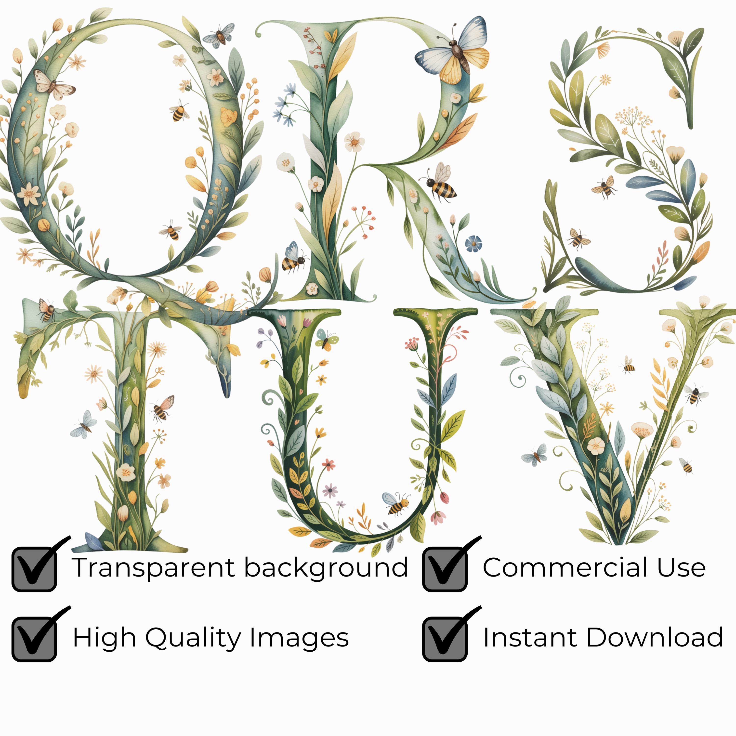 Floral Botanical Alphabet PNG SVG Bundle, Spring Garden Letters A-Z ...