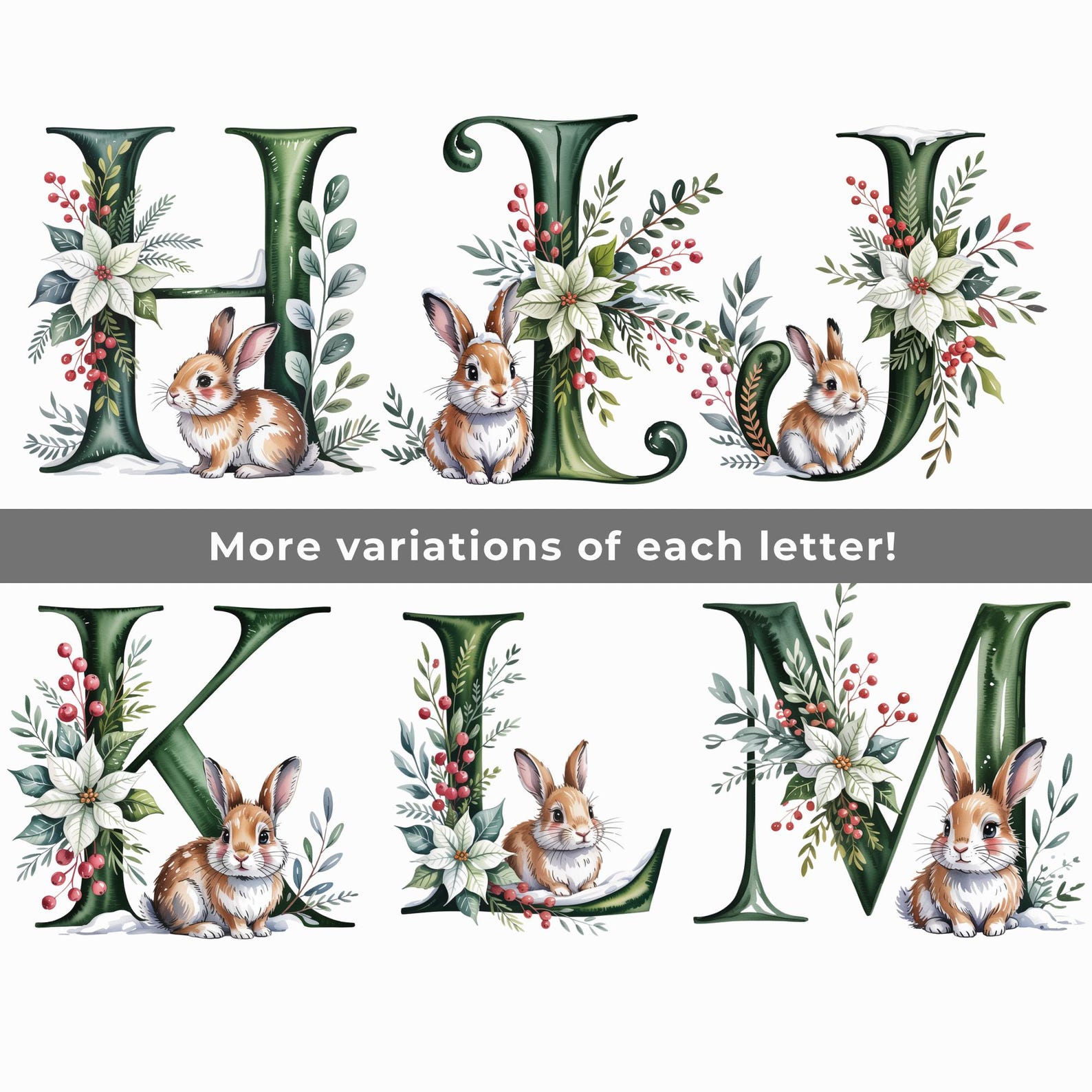 Letter For Rabbit Rabbit Winter Alphabet PNG & SVG Bundle | Christmas Letters Clipart - Etsy