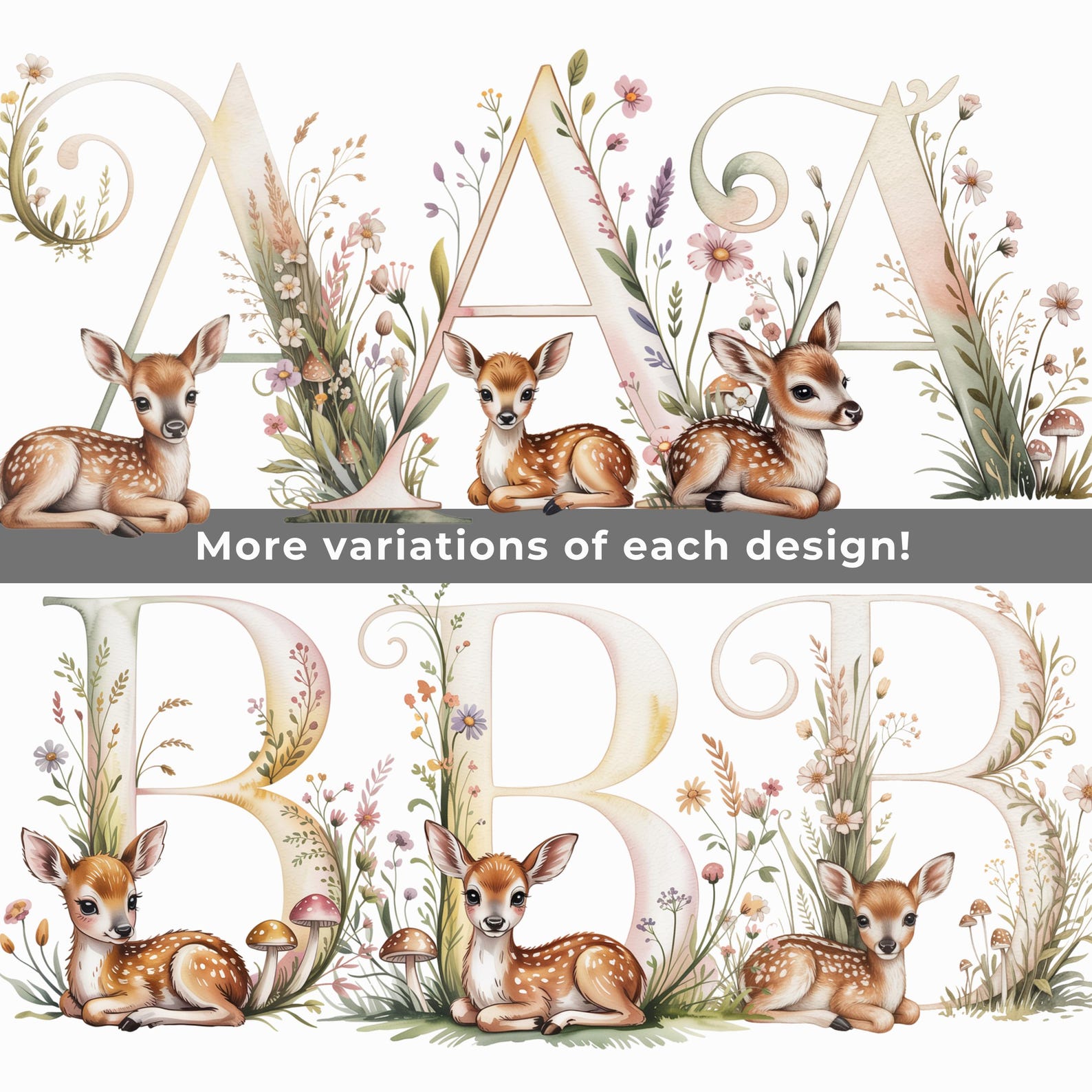 Woodland Deer Alphabet PNG SVG Bundle, Baby Name Letters, Nursery ...