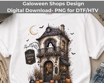 The Crooked Broom PNG, Witch Shop Halloween Storefront Sublimation Download