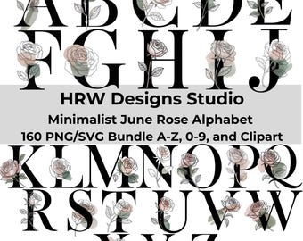 June Birth Flower Alphabet SVG, Rose Monogram Letters PNG, Personalized Name Design, Custom Initials, Floral Clipart Bundle, Gift Idea