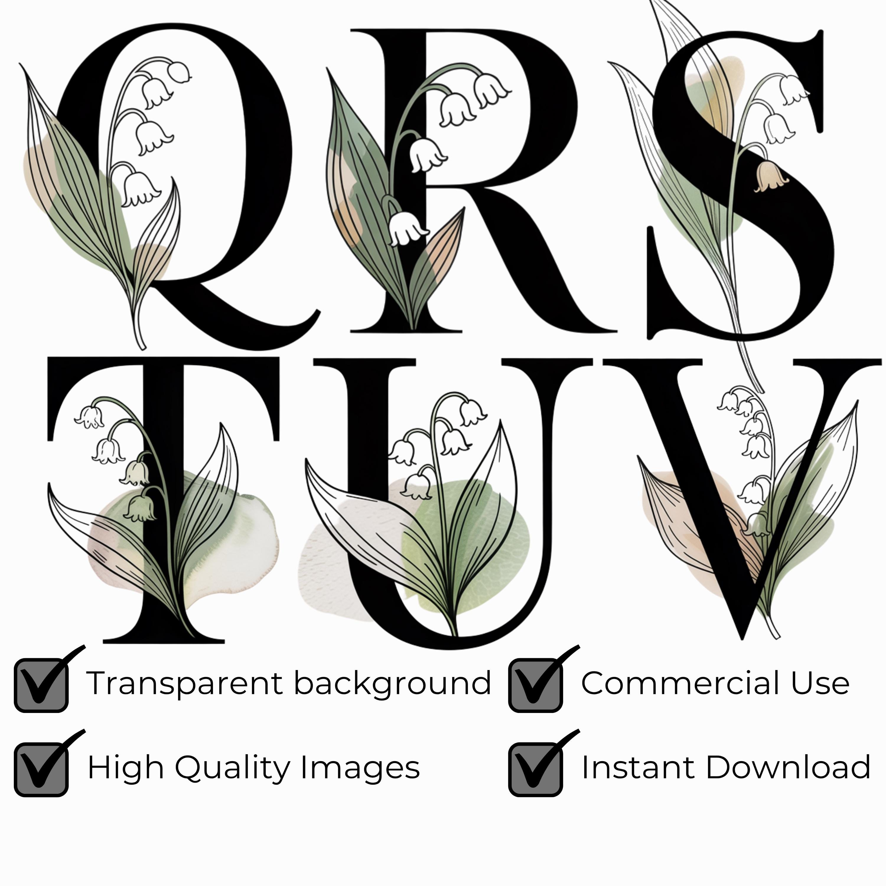 Letter R Lily Modern Floral Alphabet SVG PNG, Lily of the Valley Letters, Minimalist ...