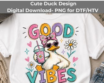 Good Vibes PNG, Doodle Goose Heart Sunglasses Smoothie Sublimation Download