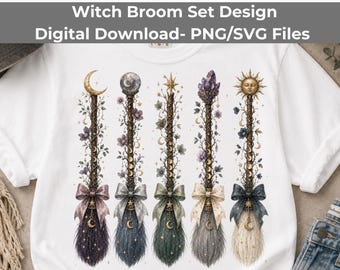 Celestial Hexenbesen PNG Set - Mond Kristall Sonne Aquarell Sublimation