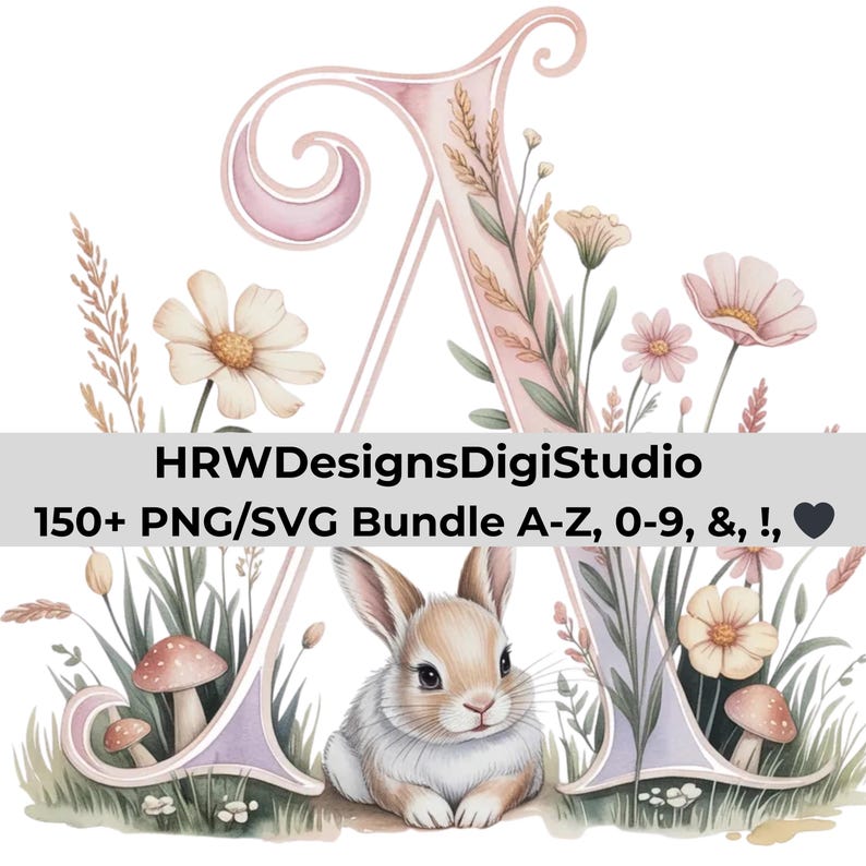 Easter Bunny Alphabet PNG SVG Bundle, Floral Spring Letters A Z, Pastel ...