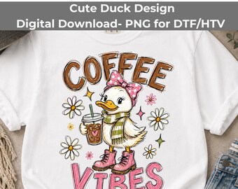 Coffee Vibes PNG, Trendy Doodle Goose Iced Coffee Sublimation Download