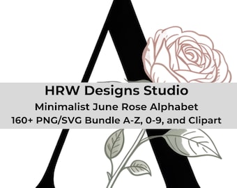 June Birth Flower Alphabet SVG, Rose Monogram Letters PNG, Personalized Name Design, Custom Initials, Floral Clipart Bundle, Gift Idea