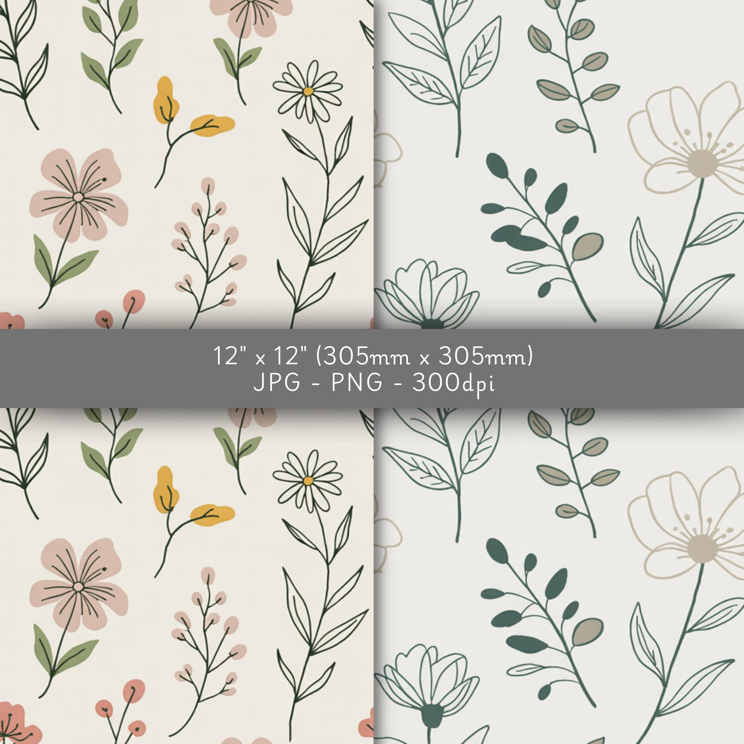 Minimalist Floral Line Art Digital Paper Bundle, Seamless Patterns - Etsy