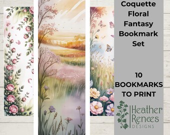 Book Club Bookmark Printable, Coquette Floral Bookmark Set, Reading Group Gift, Book Lover Gift, Pretty Bookmarks for Readers