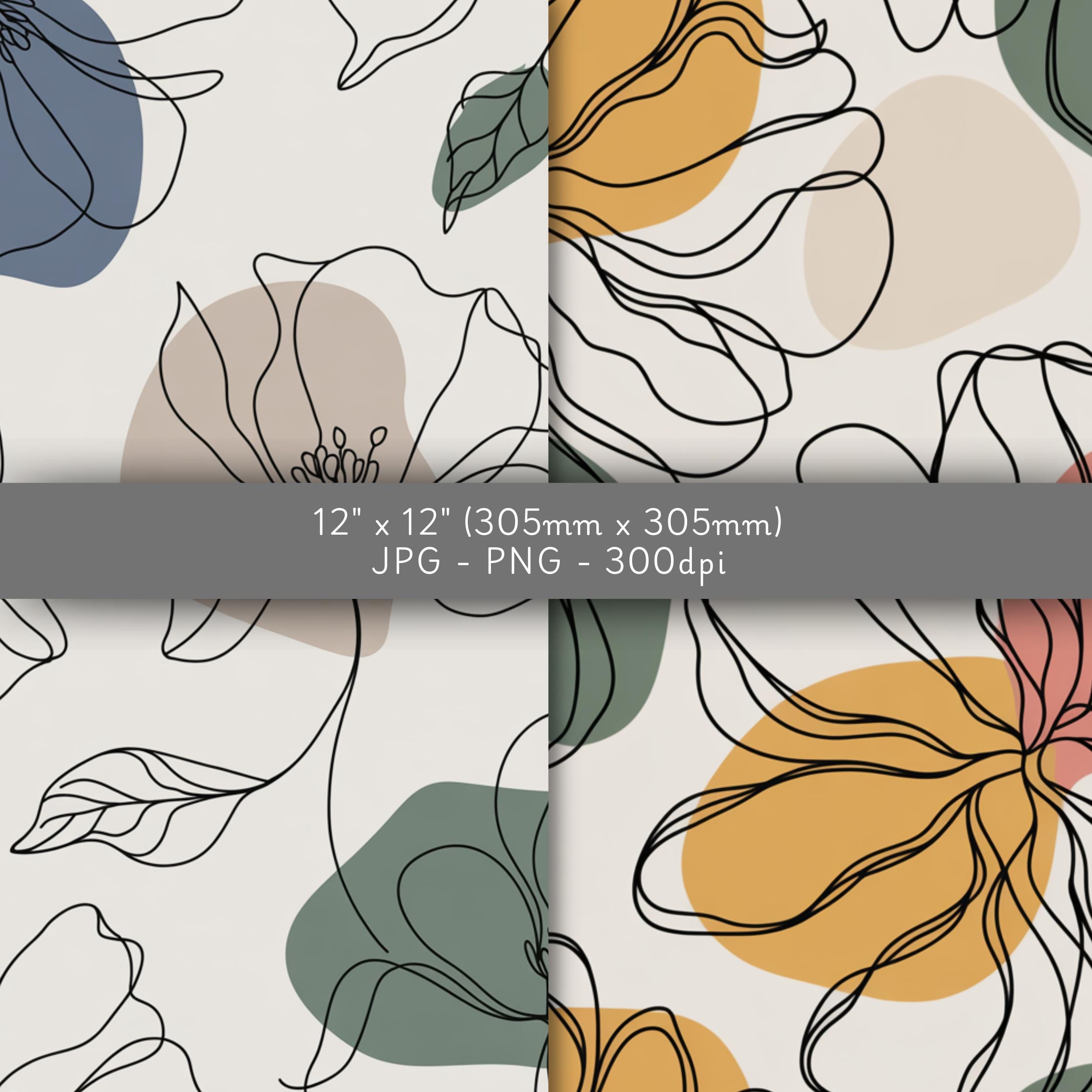 Minimalist Floral Line Art Digital Paper Bundle, Seamless Patterns - Etsy